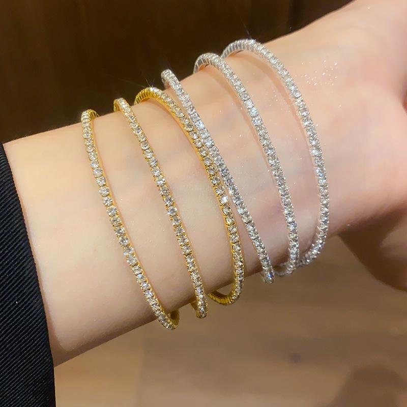 Rhinestone Geometric Multi-Layer Open Bangle - Exquisite High-End Fashion Bracelet