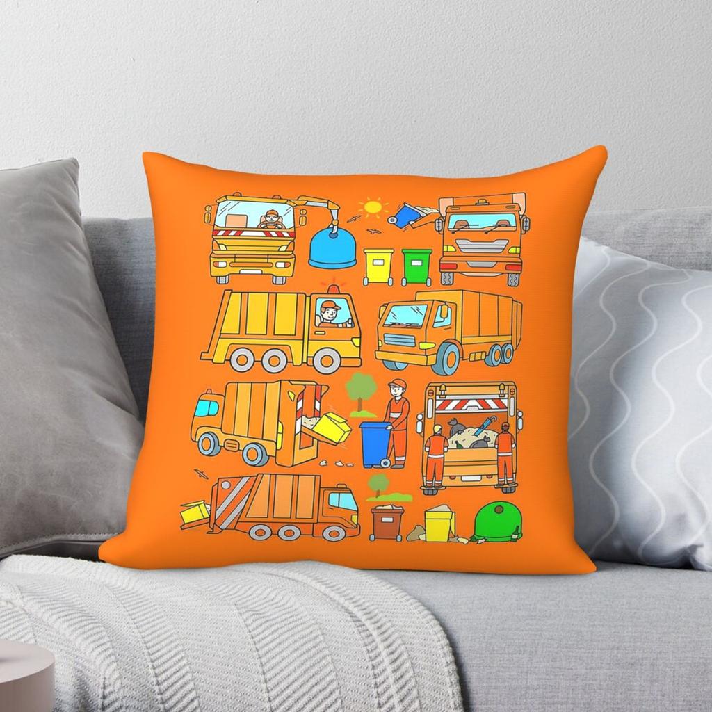 Garbage Truck Rubbish Collection Vehicles Square Pillowcase Polyester Linen Velvet Creative Decorative Sofa Seater Cushion Cover