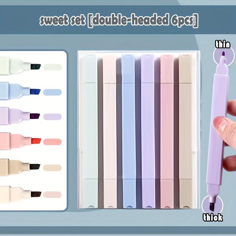 6 PCS Double Side Highlighter Pens Set Kawaii Colored Manga Markers Pastel Stationery Scrapbooking School Supplies