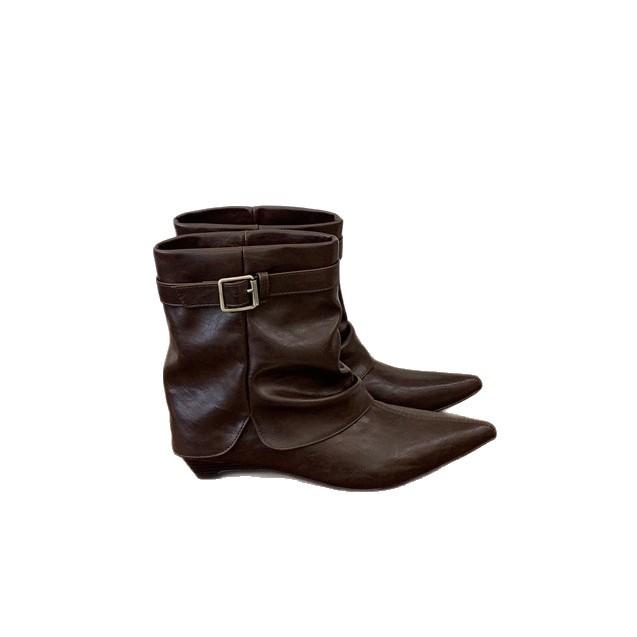 Autumn pointed head European and American fashion cat and short boots belt buckle short boots trouser boots fashion boots