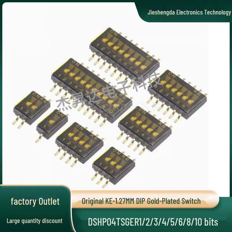 1,27 mm Schwarzer SMT Flachkippschalter DIP-Schalter, 2-10 Positionen (DSHP03TSGER)