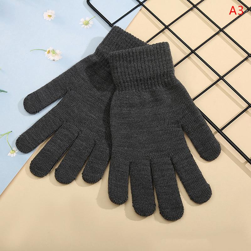 1Pair Simple Knitted Couple Gloves Winter Solid Color Full Finger Mittens Hand