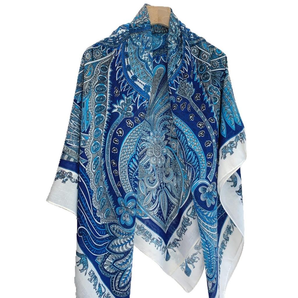 oversized beige flower travel sunscreen sunshade cotton and linen scarf women's silk scarf 111cm large square scarf shawl dual-purpose