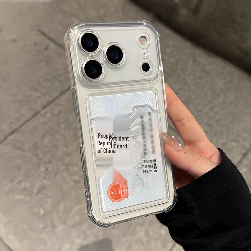 Drop-Proof Transparent Card Holder Phone Case for Apple 17 Pro Max, 14, 15, 16, 16 Pro, 78 - Soft Protective Shell