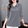 Women's Vintage Embroidery Polo Collar Elegant T-shirts Spring Autumn Korean Fashion Casual Long Sleeve Loose Tops Ropa De Mujer