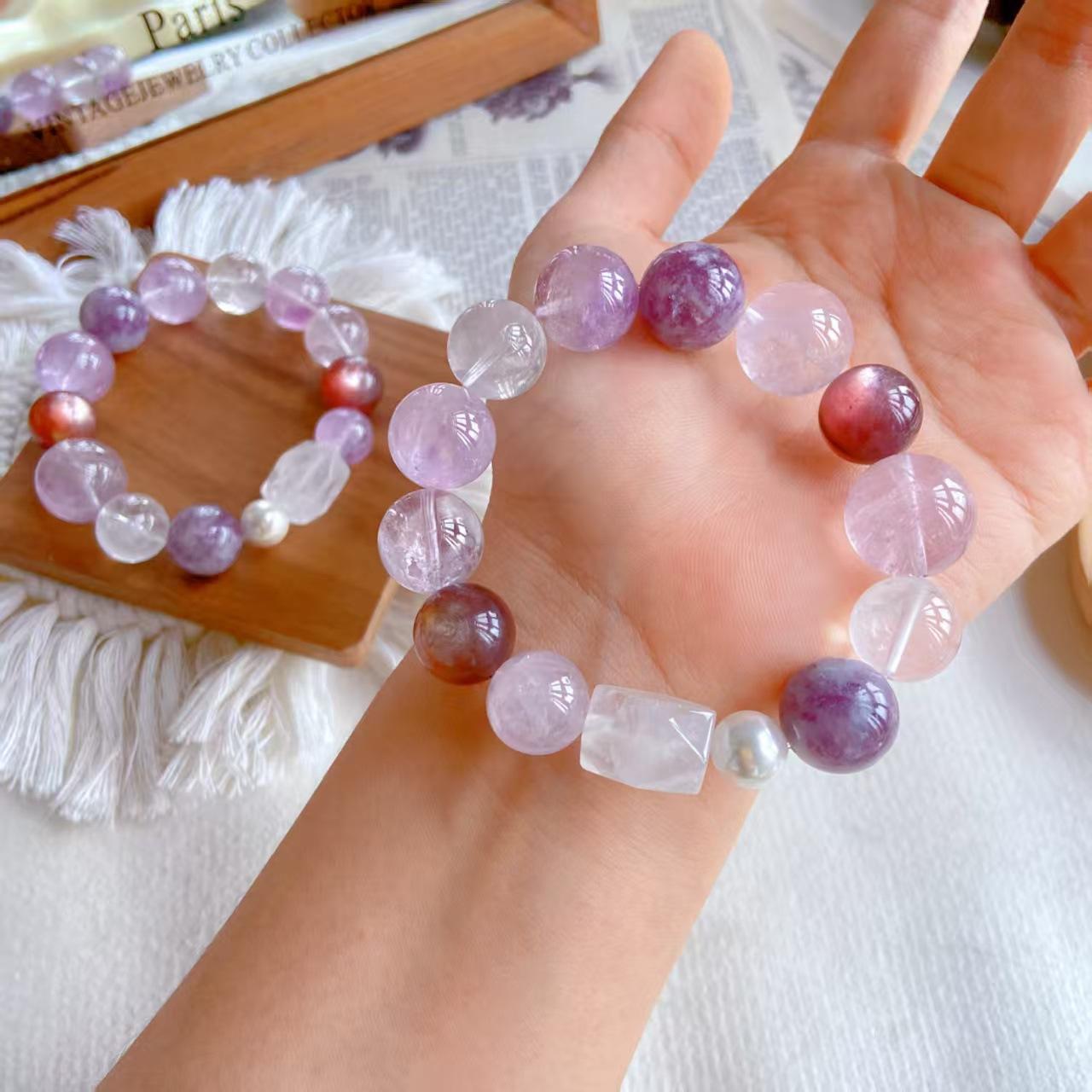 [Ziding Shore] Natural Glass Amethyst Bracelet Purple Grandmother Crystal White Asai Purple Lithium Mica Bracelet