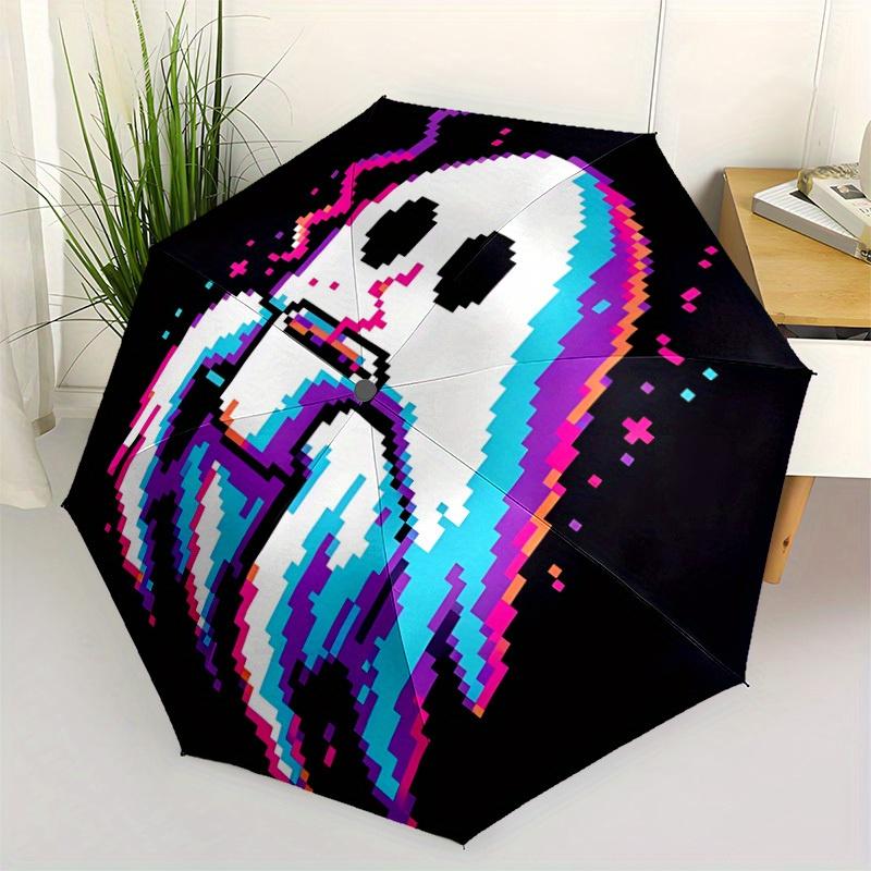 1pc Ghost Pixel Automatic Umbrella High Quality Canopy, Portable Folding Umbrella With, Ideal Gift for - Travel, Everyday, Formal Events, Stylish Acce