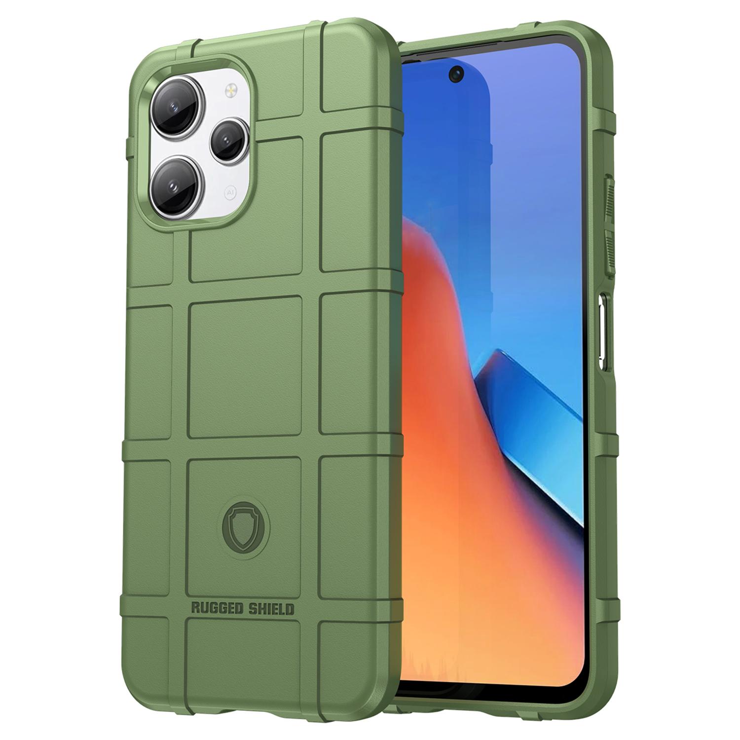 

For Xiaomi Redmi 12 4G Non-slip Back Cover Square Grid Texture TPU Phone Case Green