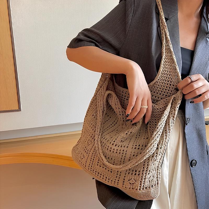 Knitted Bag Vintage Hollow Hand Woven Bag Shoulder Bag Woolen Handbag
