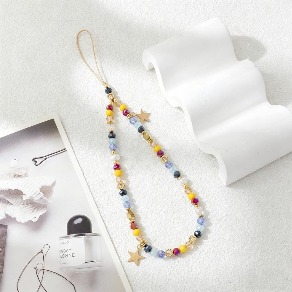 Cute Acrylic Wristband Mobile Phone Strap Five-Pointed Star Keychain Phone Bead Charm Straps Beaded Lanyard Decorative