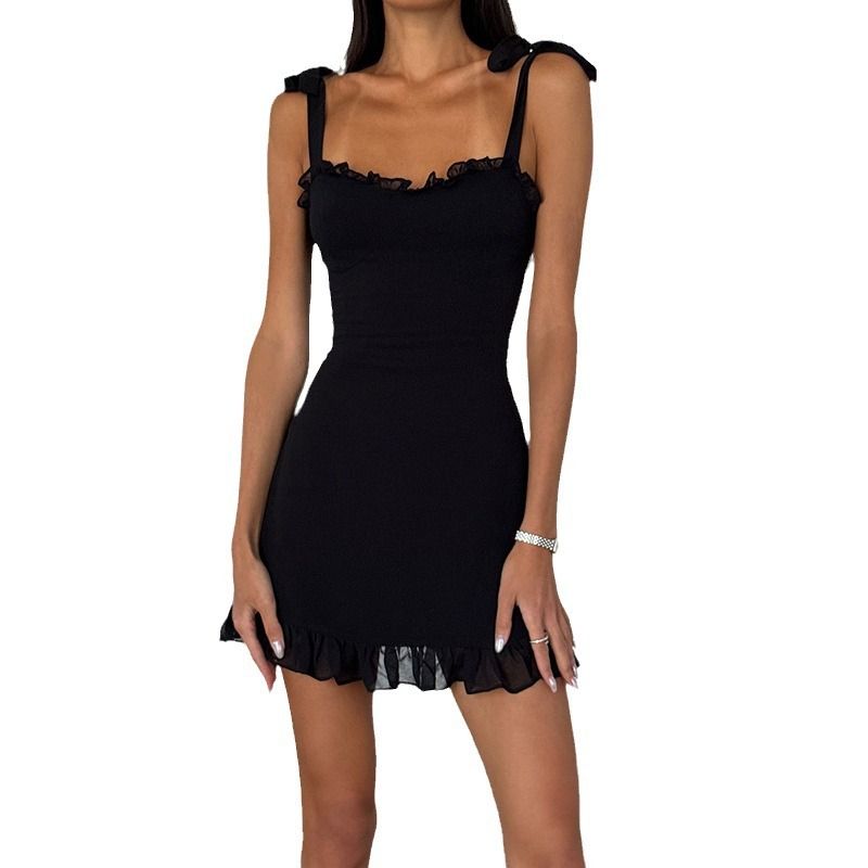 Fashion Style New Fashion Sexy Low-Cut off-Neck Strap Silm Short Dress French Style Temperament Short Skirt for Women