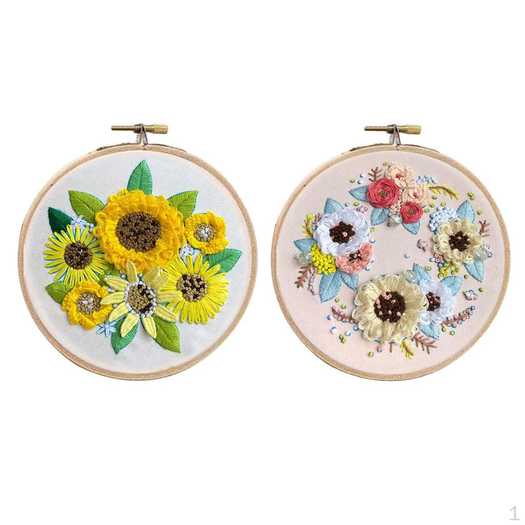 

2 Набора Начинающего Вышивальщика с Цветочным Узором DIY Стежок Рукоделие