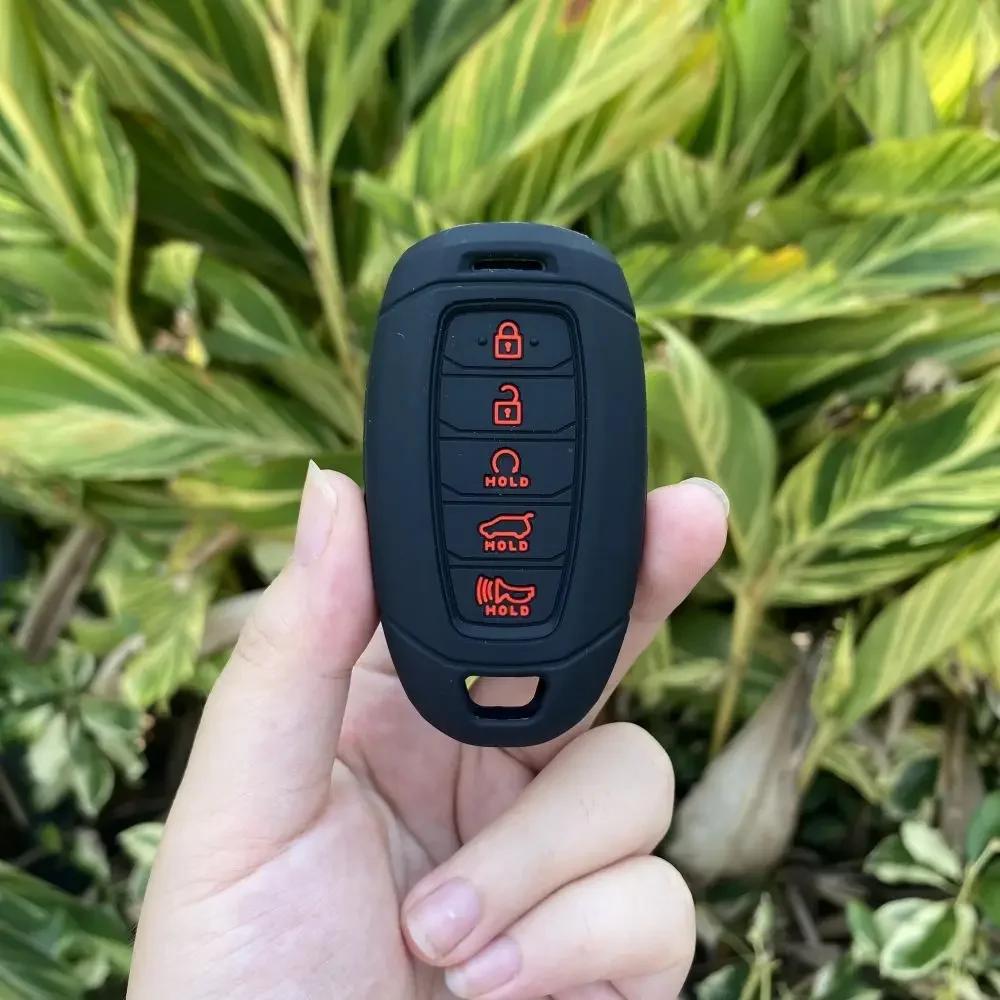 For Hyundai Palisade Ix35 Tucson Accent Santa Fe Solaris ELANTRA Azera 5 Button Silicone Car Key Cover Case Keychain Accessories