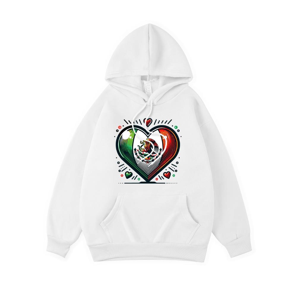 Mexico Eagle Heart Printing Hoodies Womens Winter Fleece Warm Hooded Casual Pocket Sweatshirt Street Loose Womans