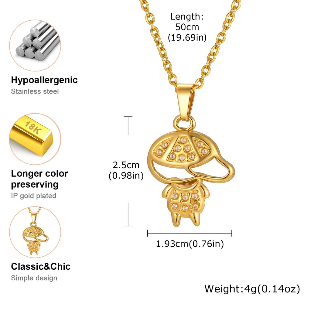 Little Boy Little Girl Necklace for Men Women Couple,Gold Color Crystal Zircon Hat Boy Pigtail Girl Sweater Chain Collar Gift