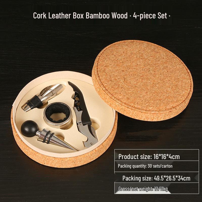 Premium Wine Opener Gift Set: Stainless Steel Pourer, Leather & Wooden Box, Waiter's Knife Corkscrew Barware