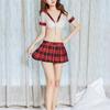 Plus Size Red Plaid Split Two-Piece Student Outfit for Nighttime Fun