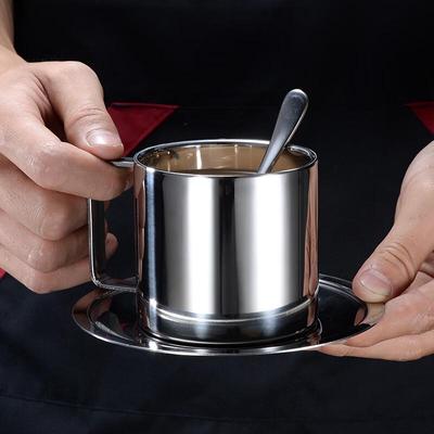 304 Stainless Steel Coffee Cup Set with Saucer and Spoon, 180ML