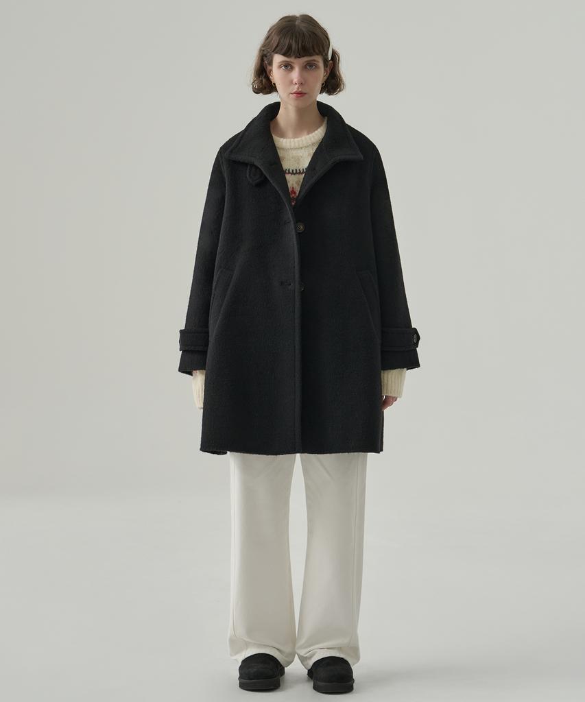 DRAWFIT WOMEN Rabbit Angora Wool Handmade Flare Half Coat [Black]