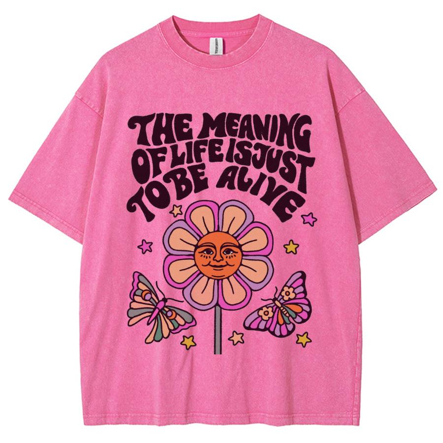 Koszulka damska z nadrukiem kwiatów i motyli, sprany denim, oversize, okrągły dekolt, para, styl unisex, z krótkim rękawem, słodki top typu sweetheart