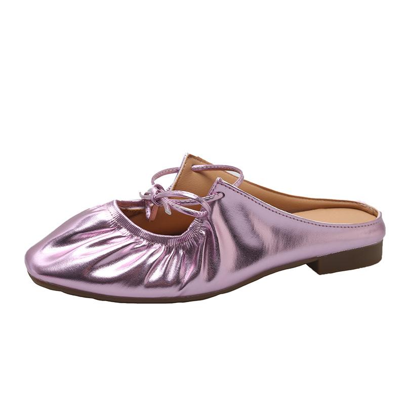 Fashion Retro Pleated Flat Baotou Slippers for Women Casual Spring Summer Shallow Soft Sole Solid Color Outdoor Lightweight Mules Slides