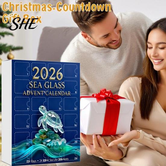DIY Wind Chime Accessories 2026 Christmas Advent Calendar, 2D Acrylic Marine Animals Pendants, Sea Life Figures 24 Day Countdown Box, Window