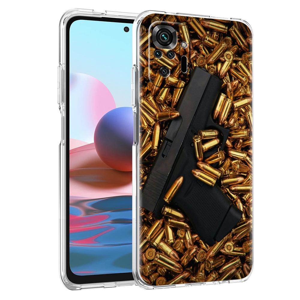 Handgun Gun BUllets Transparent Phone Case for Redmi 10c Note 11 11T 8A 9A 9C 8 9 10 K40 Plus 12 Pro 4G Soft Cover Shell Capas
