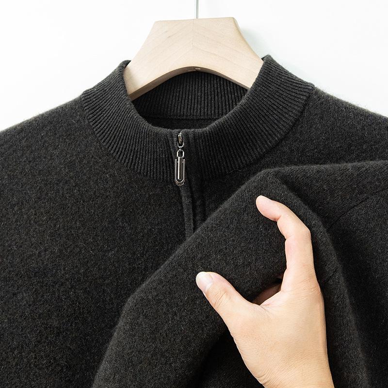 2025 Men's High-Grade Yak Wool Zipper Sweater - Solid Color, Autumn/Winter Knit Base Layer