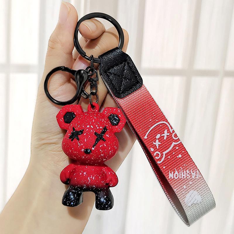 Starry Sky Change Violent Bear Keychain Colorful Splashing Ink Bear Doll Bag Pendant Car Keychain Gift