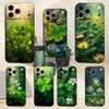 Clover Plant Four Leaf Case For iPhone 12,14,15,16,11,17,13,X,Mini,SE,XS,Plus,Pro,Max,8,7,XR,Soft Silicone Black