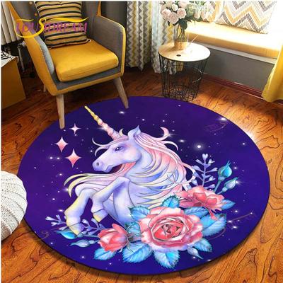 Cartoon Cute Unicorn Pattern Area Rug Round Floor Mat Living Room Carpet Bathroom Kitchen Rug Doormat