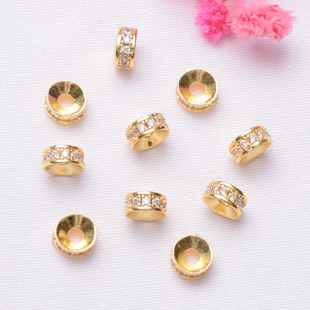 10pcs 18K Gold-Wrapped Color-Preserving Zircon Septum Bracelet Loose Beads Diy Handmade Beaded Bracelet Jewelry Accessories Beads