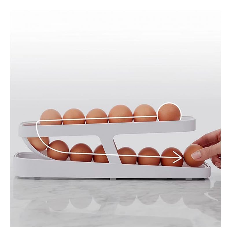 Egg Crate Holder for Refrigerators, 2-Tier Automatic Rolling Egg Crate, Egg Holder, Egg Storage Case for Refrigerators, Clean and Easy To Clean
