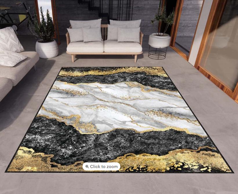 Black and Gold Marble Pattern Rug Modern Black and Gold Marble Bedroom Pattern Rug Living Room Modern Home Decor 40x60cm