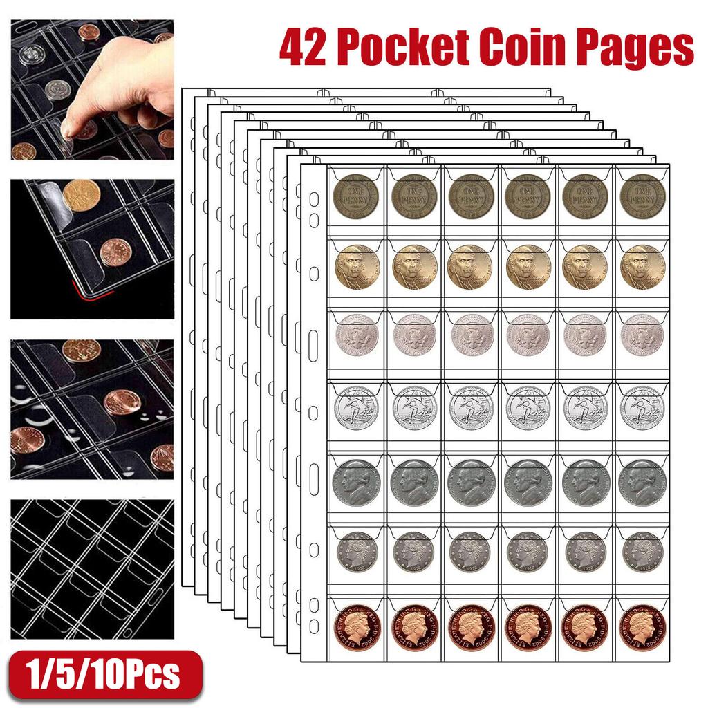 42-Pocket Coin Pages for Collectors 9-Hole Coin Collection Pages Coin Collecting Supplies Coin Sleeves for Coin Stamp Badges