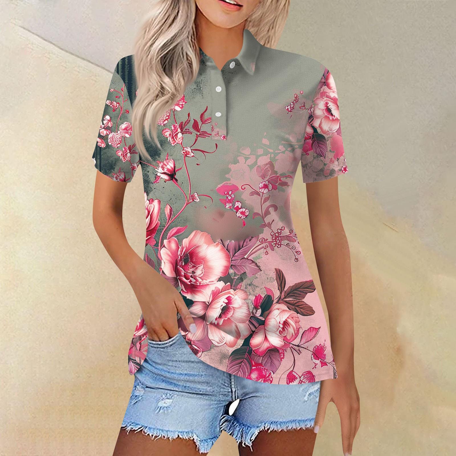 

Жіноча модна повсякденна сорочка з принтом і короткими рукавами, жіночі топи на ґудзиках L рожевий