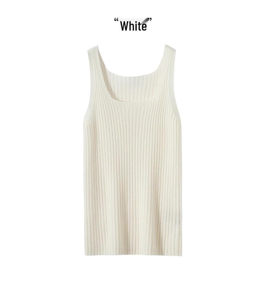 100% Pure Cashmere Ribbed U-Neck Camisole – Solid Color Slim Fit Base Layer Top