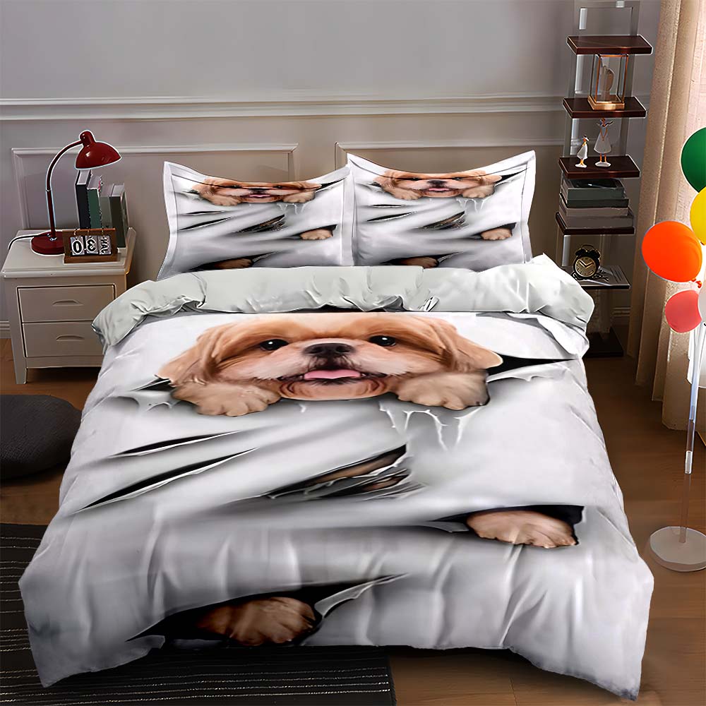 

Cute dog illustration. Bedding Duvet cover sets Duvet covers Pillowcases gifts (1 * Duvet Cover 2 * Pillowcases, without duvet insert) 135x200cm