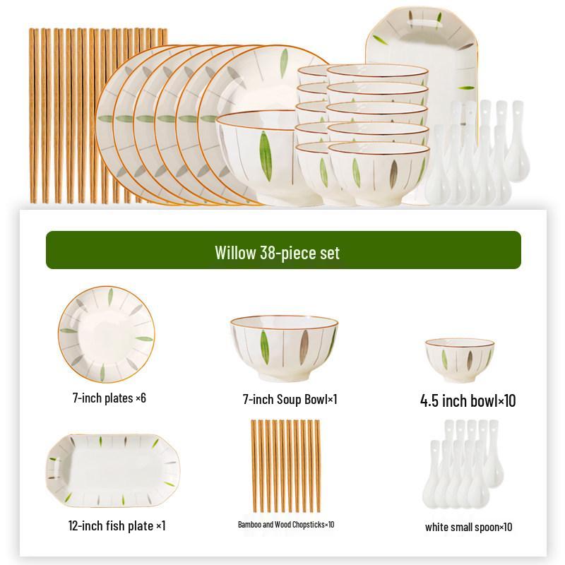 10-Person Ceramic Square Dinner Plate Set, Japanese-Style, Microwaveable, Thickened for Home Use