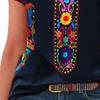 Women Vintage Boho Ethnic Floral Print Tee Shirt O Neck Short Sleeve Loose Fit T Shirt Workwear