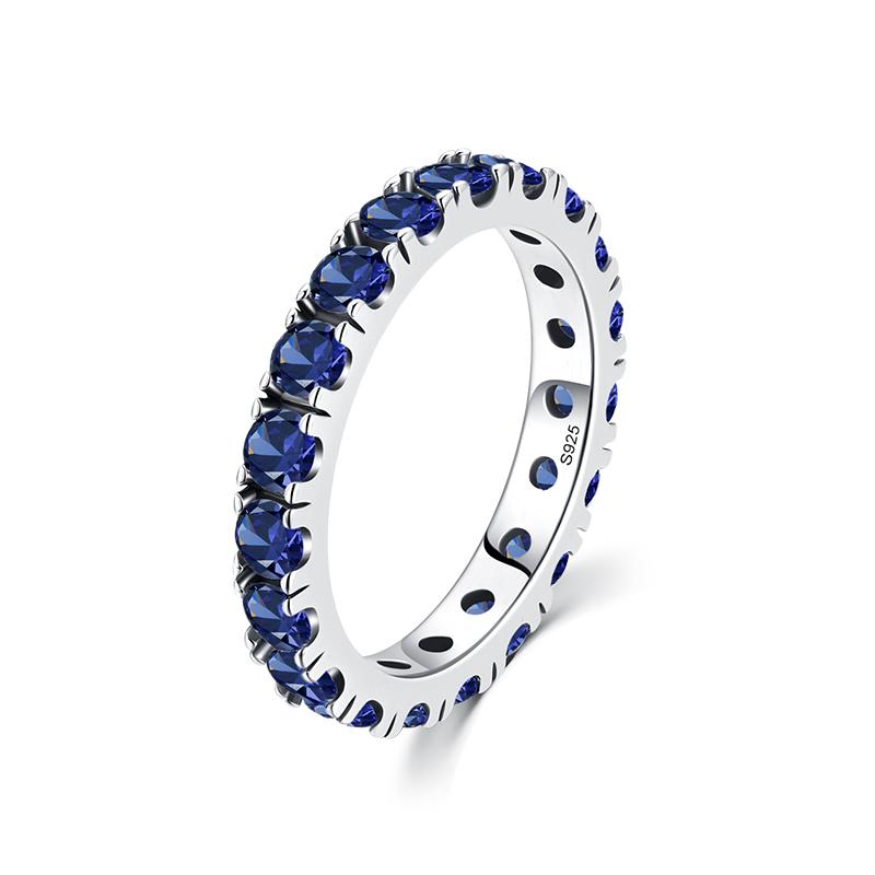 

Luxury Sparkling Blue Cubic Zirconia Ring 925 Sterling Silver Classic Stackable Finger Rings For Women Statement Jewelry 5