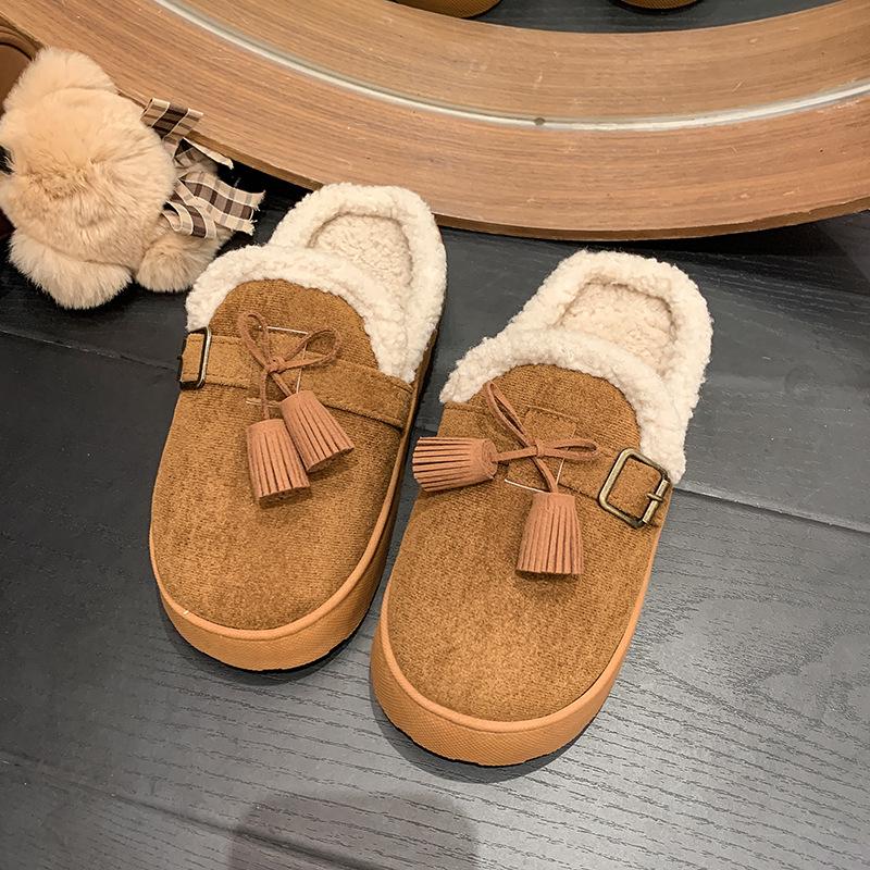 2025 New Women's Winter Simple Can Be Worn Outside Cotton Slippers Piled Thickened Warm Fluffy Slippers Women's Cotton Slippers