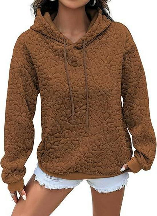 Autumn Winter Fashion Textured Jacquard Long Sleeve Hoodie for Women
