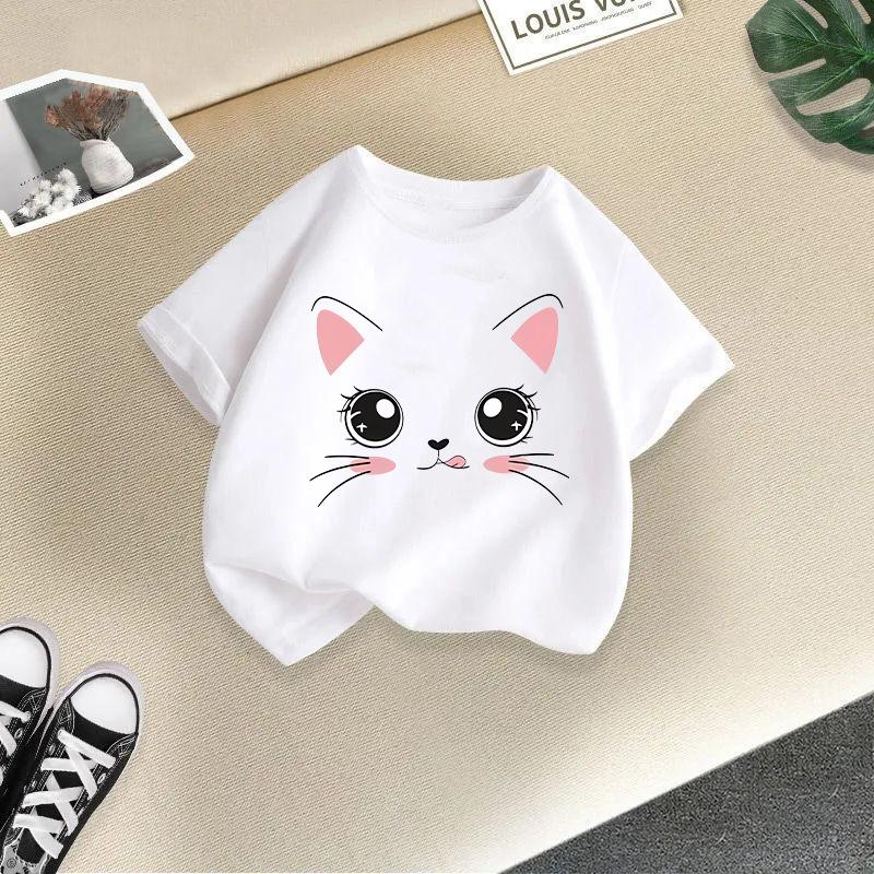 Girl T Shirt Kids 100% Cotton Clothes Tshirt Tops Tee Boys Tee 2-13Y Children Cat Printed T-shirt