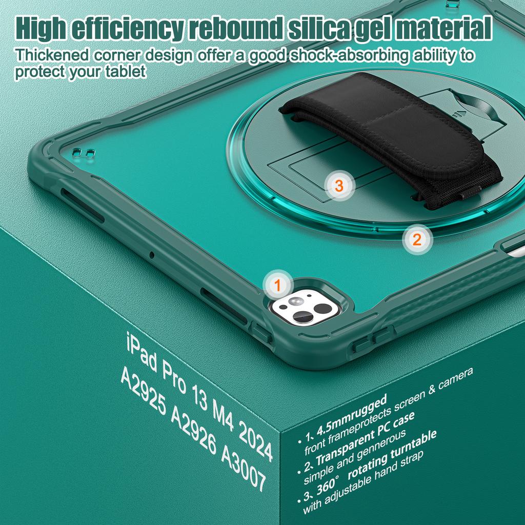For iPad Pro 13 (2025)/(2024) Case Kickstand PC+TPU+Silicone Tablet Cover with Rotary Hand Strap