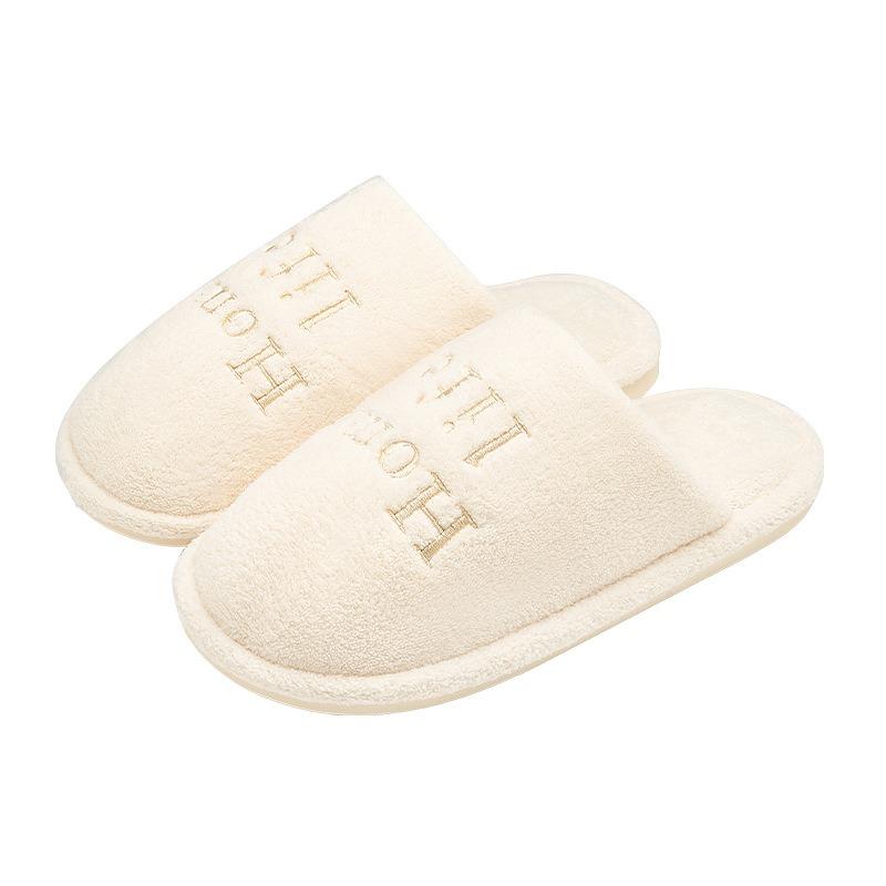 Embroidered Slippers Women's Winter New Indoor Home Antibacterial Thermal Slippers Men's Autumn and Winter