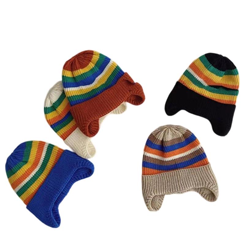 

Зимние шапки Детская вязаность Зимние теплые шапки Шапочка Радужная полоска Шапка Шапка