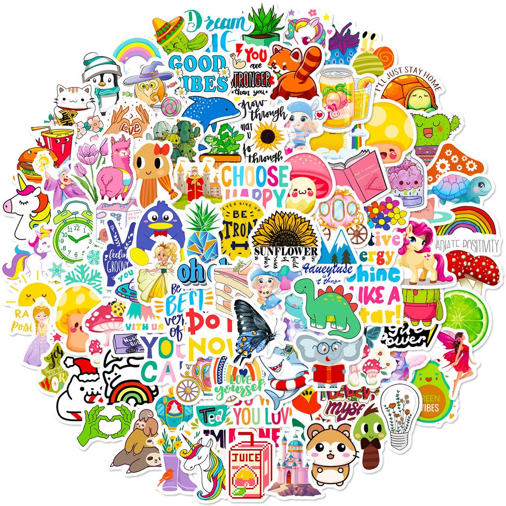 100 Small Size 4Cm Castle Mix And Match Small Fresh Party Graffiti Sticker Cartoon Computer Water Cup Text