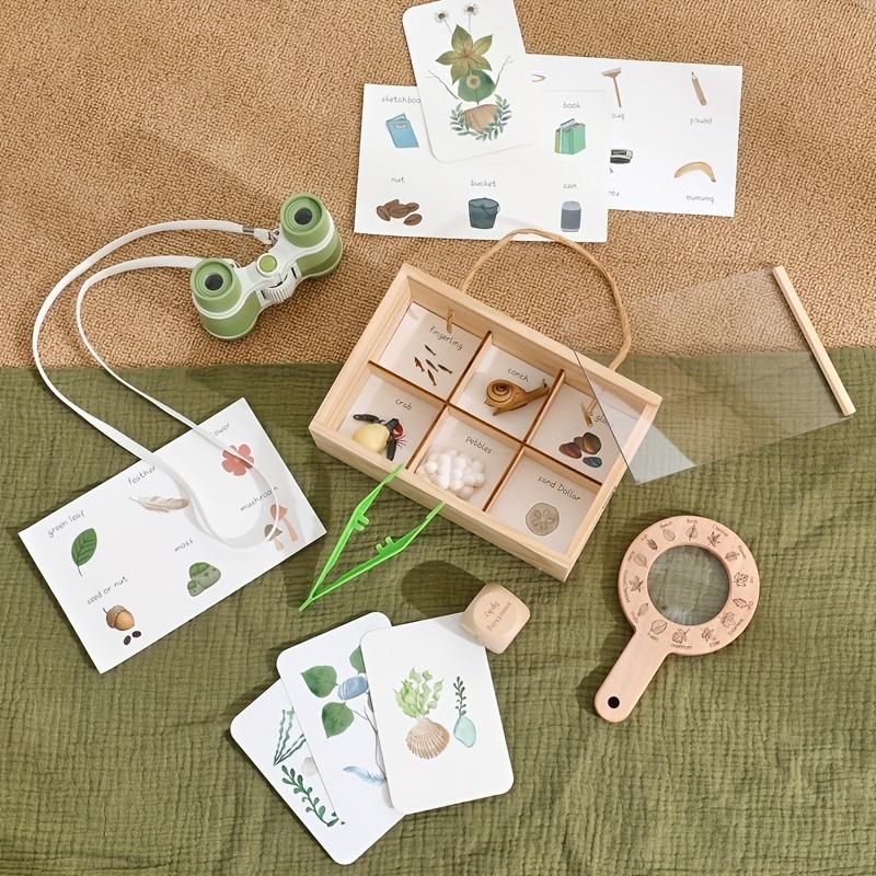 Outdoor Kids Explorer Kit Wooden Binoculars Treasure Storage Box Nature Stem Learning Camping Toy Birthday Gift For Boys Girls