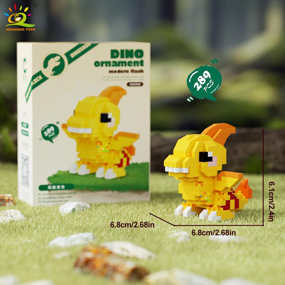 HUIQIBAO MOC Colorful Dinosaur Model Micro Building Block Triceratops Tyrannosaurus Diamond Brick Toy for Children Desk Decor.